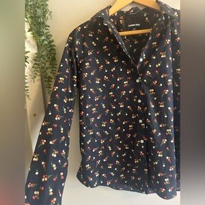 Lands' End Black Floral Blouse